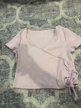 SO Pale Pink Ribbed Side-Tie Wrap Crop Top